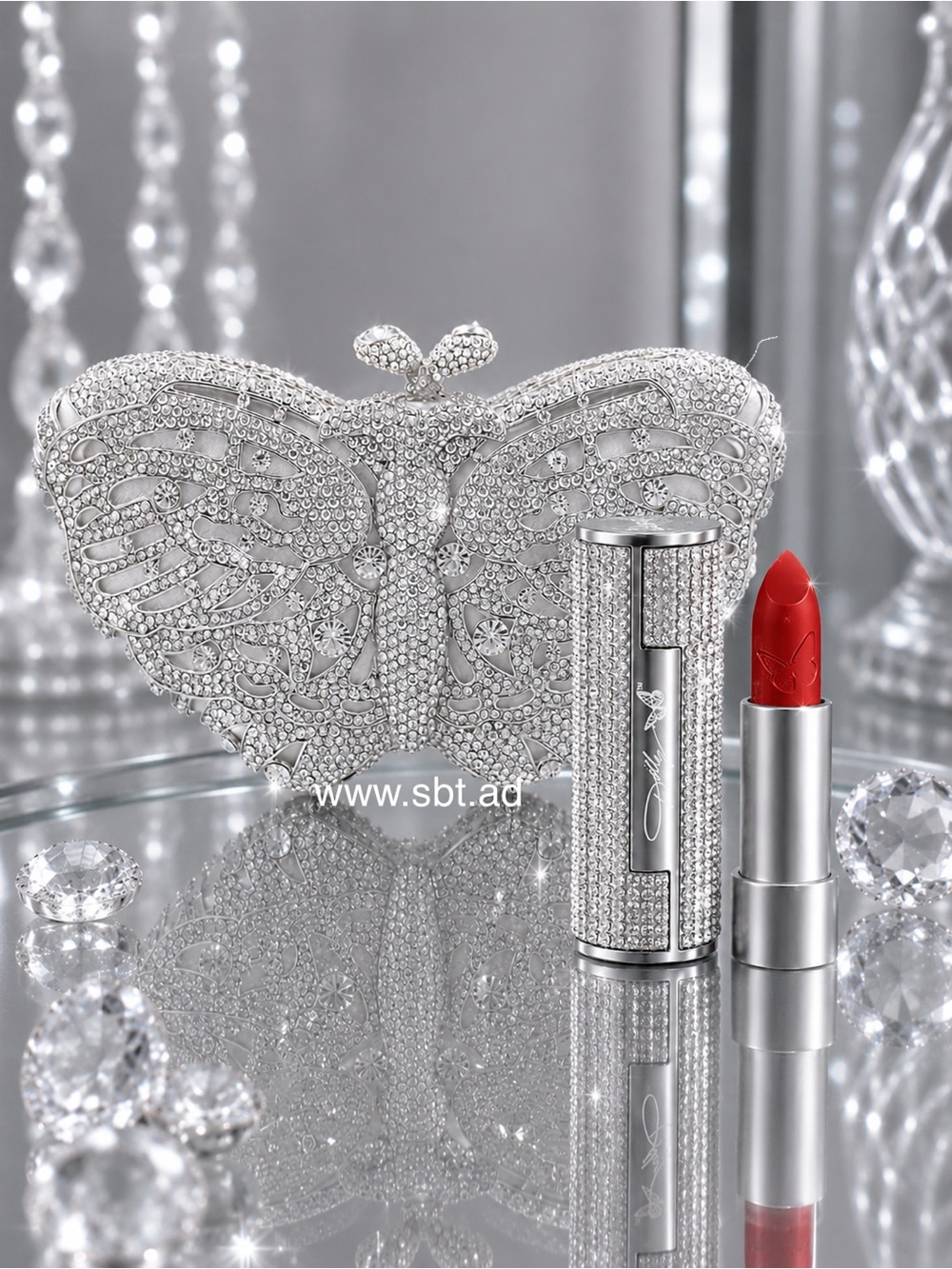 NWT Butterfly Clutch Purse Swarovski Crystal Rhinestone Luxury Evening Bag +Gift